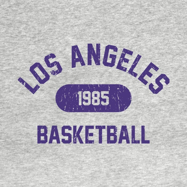 Retro 1985 Los Angeles Basketball Distressed Varsity Logo (Purple) by Double-Double Designs